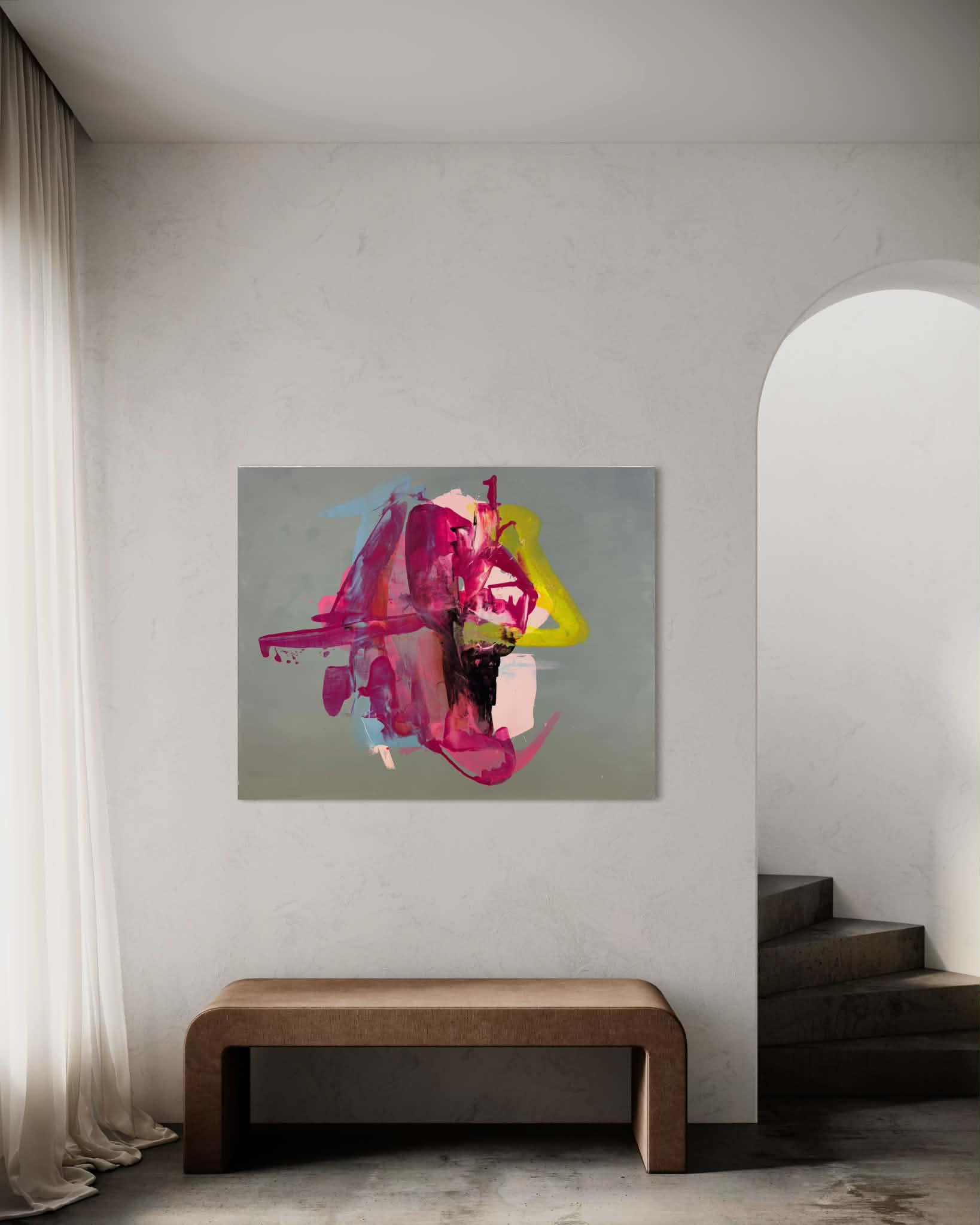 Magenta og gult abstrakt maleri